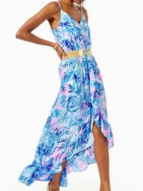 Lilly Pulitzer Mareena Maxi Dress Saltwater Blue Shade Seekers Size S Vacation